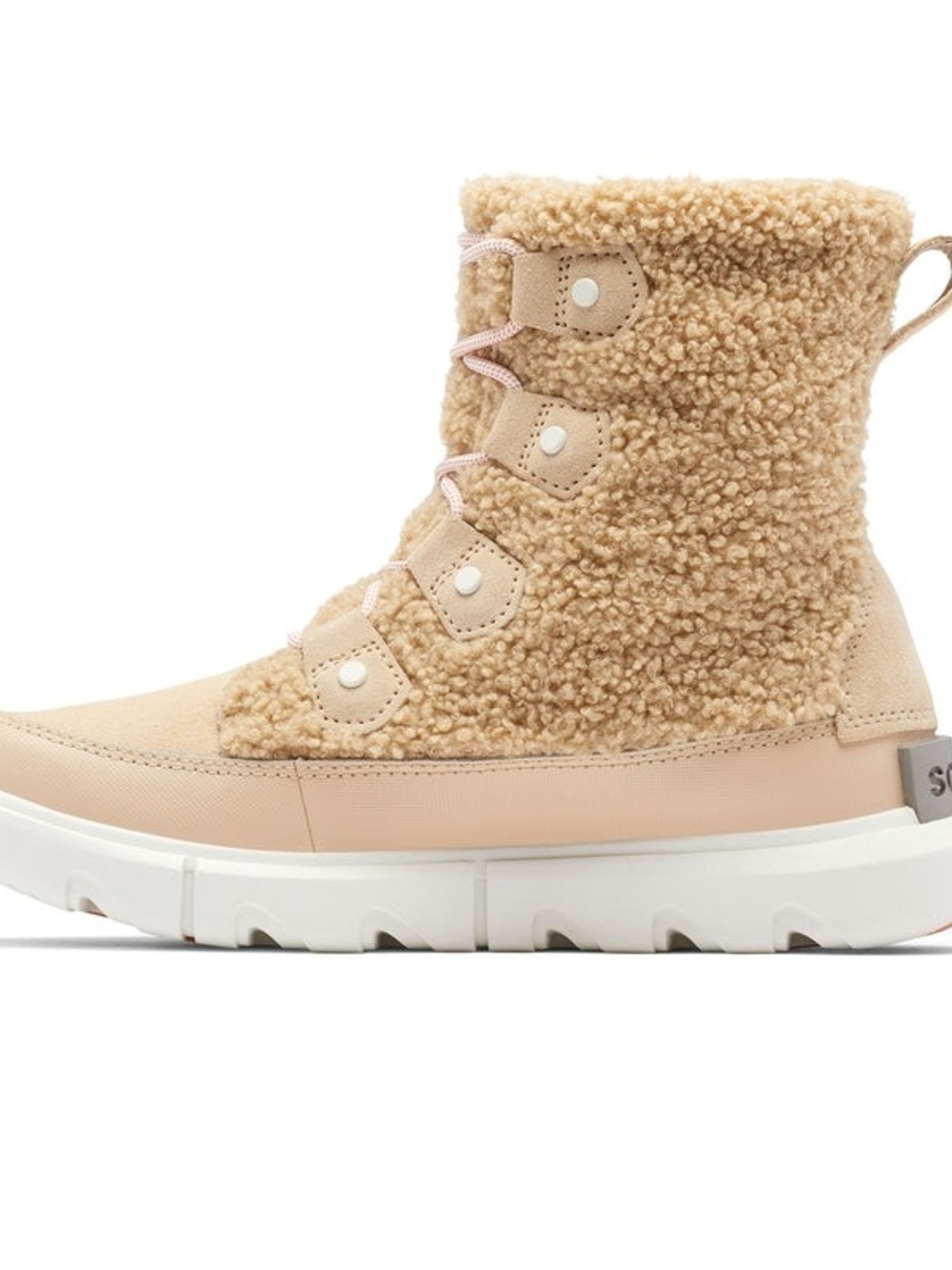 Sorel Explorer || Joan Lightweight Sherpa Lace-Up Boot in Tan - Picture 2 of 8